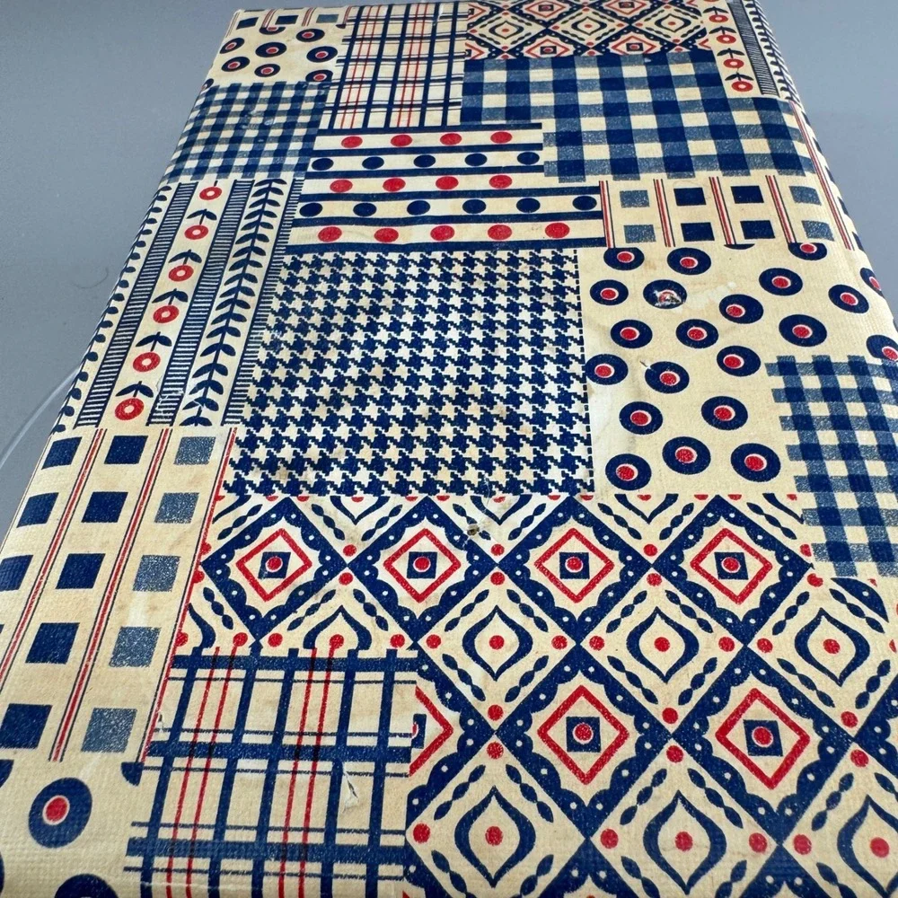 Buxton Vintage Jewelry Box Patchwork Geometric Print Organizer Blue Red USA
